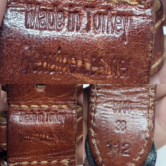 Vtg Handmade Western Braided Leather Belt Sz L Dark Brown Black 38" Turkey - Picture 3 of 14